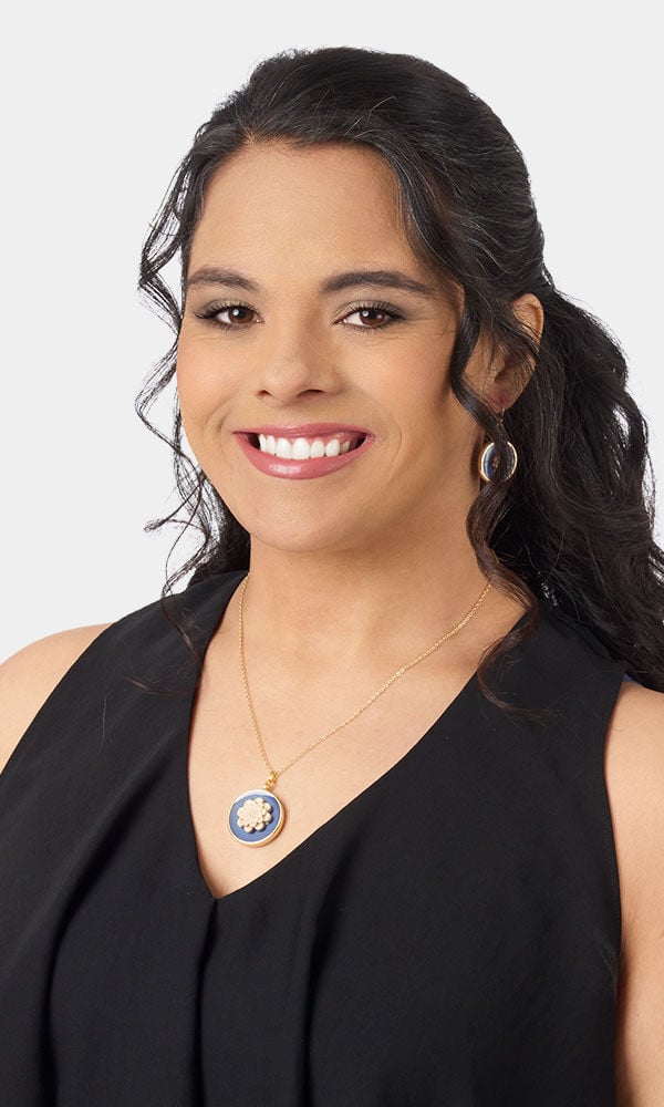 model wearing a polymer clay necklace